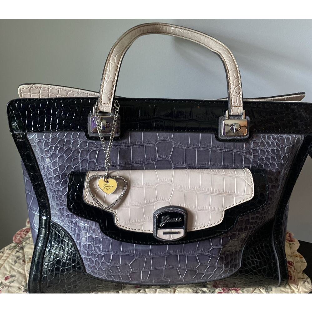 Guess Y2k VTG Womens Shoulder Bag Croc Effect Faux Leather Zip Closure Pockets - Picture 3 of 16